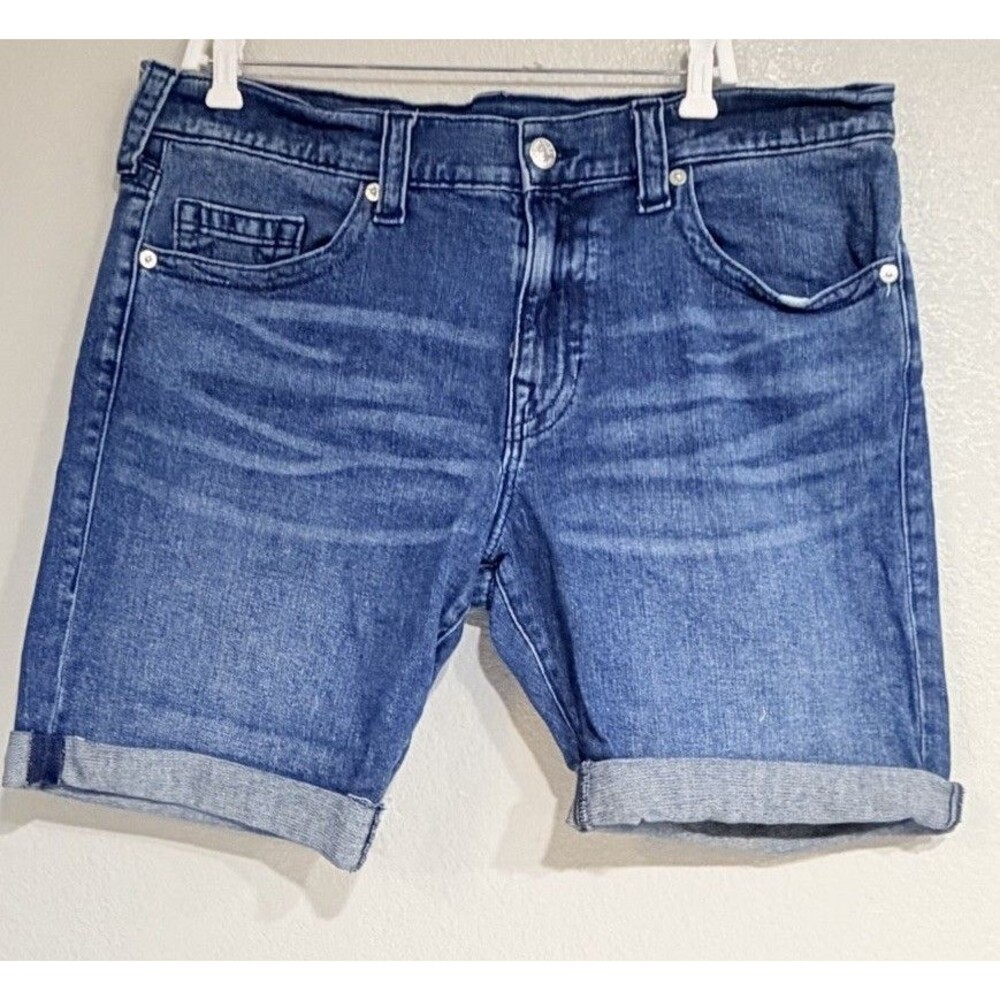 True Religion Ricky SN Men’s Blue Denim Shorts Size 38 Cuffed Relaxed Straight